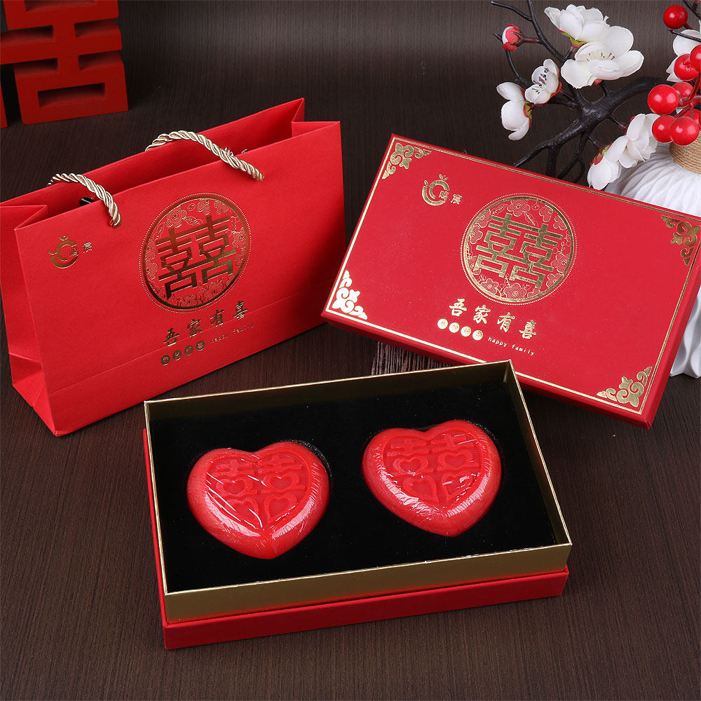 结婚红色手工香皂一对礼盒
