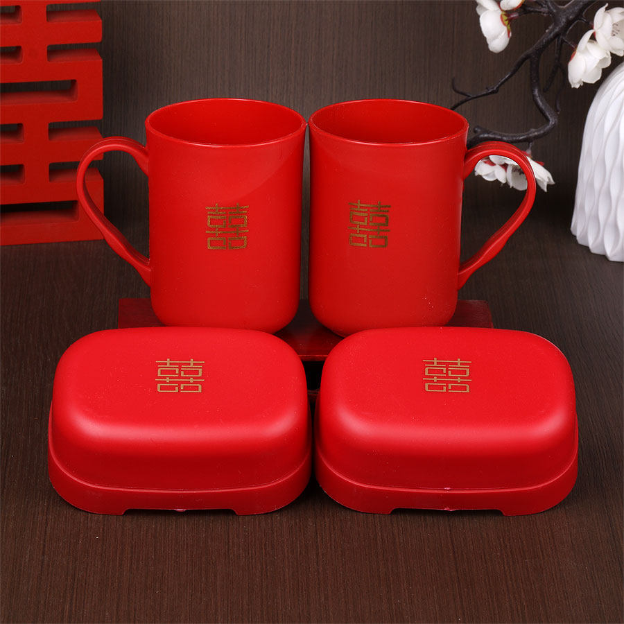 红色喜字婚庆情侣洗漱杯肥皂盒