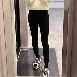 美尔丝秋冬款一体薄绒打底裤鲨鱼皮高腰紧身九分裤女裤