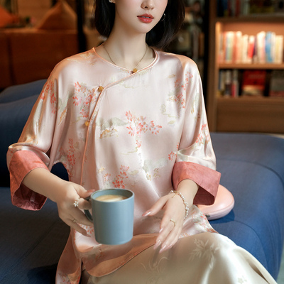 桑蚕丝国风香云纱衬衫上衣女夏季