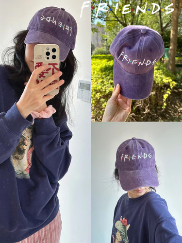 自制老友记friends字母刺绣鸭舌帽 美式复古做旧水洗棒球帽遮阳帽