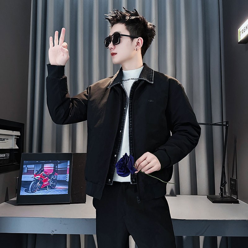MF90-P148控198冬季社会小伙加厚保暖立领假两件棉服外套卡色2,男装棉衣,电商A220
