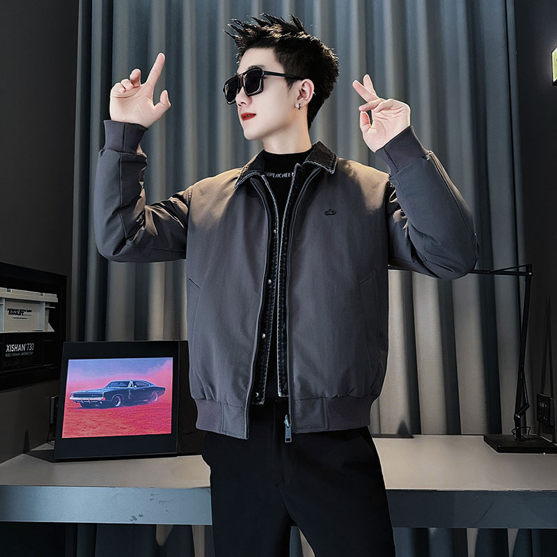 MF90-P148 控198 冬季社会小伙加厚保暖立领假两件棉服外套灰色1图片