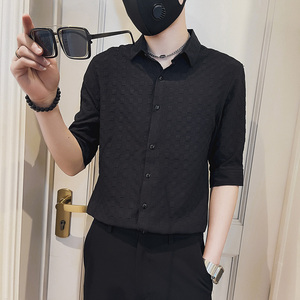 SC25-P58 控78 春夏男士衬衣男潮中袖衬衣休闲七分袖衬衫长袖 白1图片