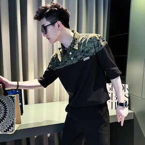SC130-P58 控78 夏季男士衬衣男潮迷彩拼接衬衣短袖衬衫 黑色1图片