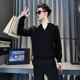 SM109-P88控118社会小伙店主风男假两件潮毛衣针织衫红色1，男装针织衫/毛衣，电商A220