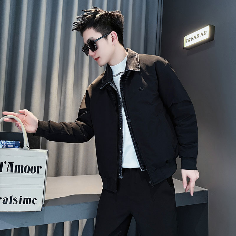 MF90-P148控198冬季社会小伙加厚保暖立领假两件棉服外套黑色2,男装棉衣,电商A220