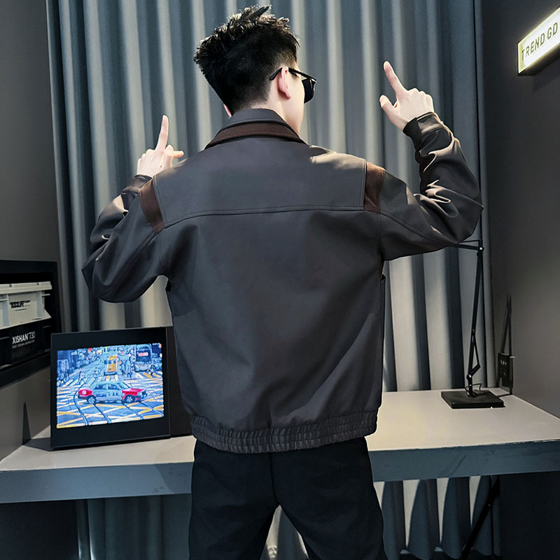 SJ156-P128控168秋冬装社会小伙皮衣夹克外套店主风潮上衣黑1,男装夹克,电商A220
