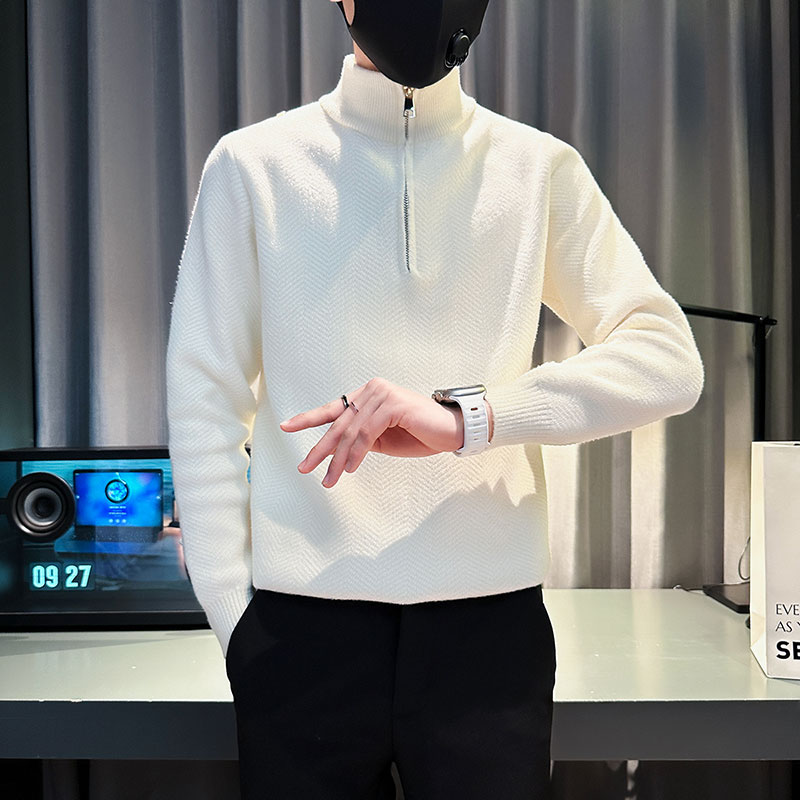 SM74-P68 控98 社会小伙店主风男潮毛衣针织衫 白3图片