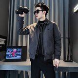 MF90-P148控198冬季社会小伙加厚保暖立领假两件棉服外套卡色2，男装棉衣，电商A220