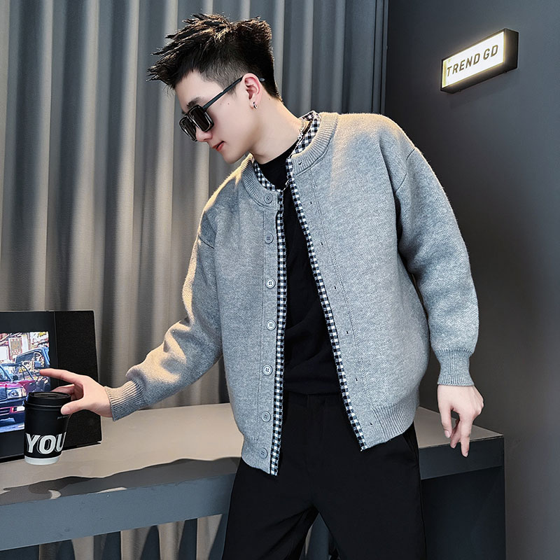 SM99-P88 控118 社会小伙店主风男潮毛衣针织衫 灰2图片