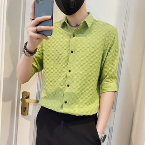 SC25-P58 控78 春夏男士衬衣男潮中袖衬衣休闲七分袖衬衫长袖 白1图片