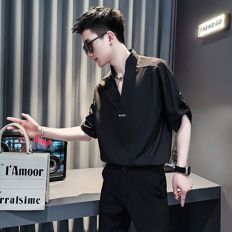 SC178-P58控88社会小伙店主风男潮中袖衬衣短袖衬衫黑色2，商品下架区商品下架区，电商A220