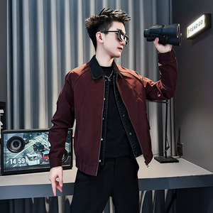 SJ141-P108 控148 社会小伙夹克外套假两件男潮店主风上衣 黑1图片