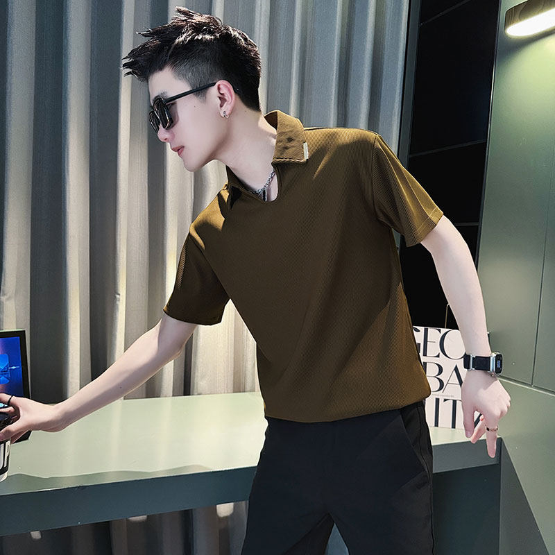 SP43-P58 控78 春夏男社会小伙针织短袖polo衫潮流t恤 驼1图片