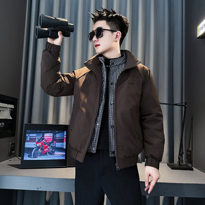 MF89-P148 控198  冬季社会小伙加厚保暖立领假两件棉服外套咖色2图片