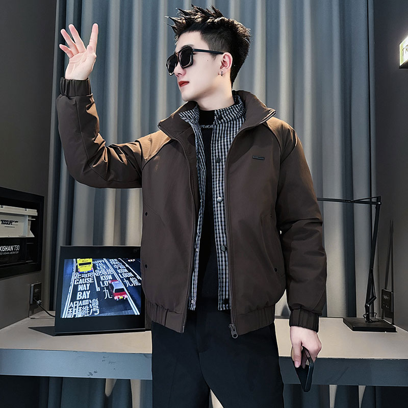 MF89-P148控198冬季社会小伙加厚保暖立领假两件棉服外套咖色1,男装棉衣,电商A220
