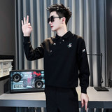 SW71-P68控98秋季新款社会小伙卫衣翻领店主风休闲上衣黑1，男装卫衣，电商A220