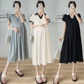 时尚 韩版 宽松中长款 夏季 孕妇装 女孕妇连衣裙夏季 连衣裙2024夏新款