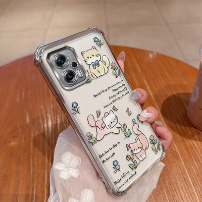 适用于红米note12tpro手机壳小米noto11T卡通硅胶套Pro全包气囊防摔redmi透明redminote12T软可爱猫咪女tpor