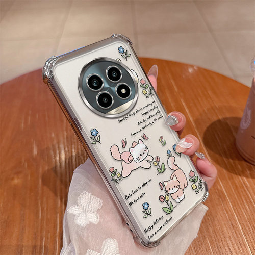 可爱猫咪适用真我13pro十手机壳realme13por至尊版新款硅胶套RMX3920全包气囊防摔3989透明软oppo卡通+女薄加