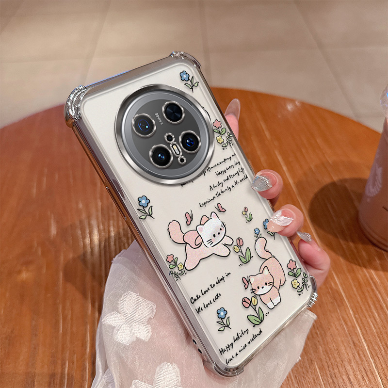 可爱猫咪适用于华为mate70手机壳mete70pro优享版新款m70por十硅胶套mt镜头全包气囊防摔透明软meta女加p卡通