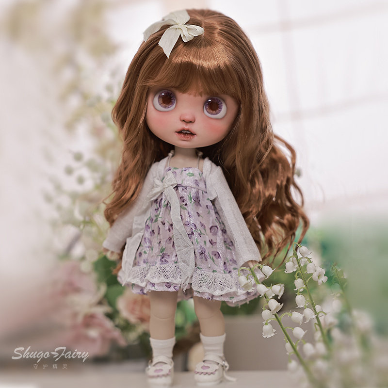 bjd娃娃6分Lime粟米紫色碎花裙