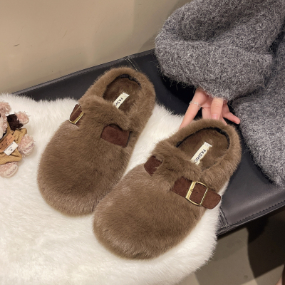 新款秋冬高级感毛绒包头棉拖鞋女
