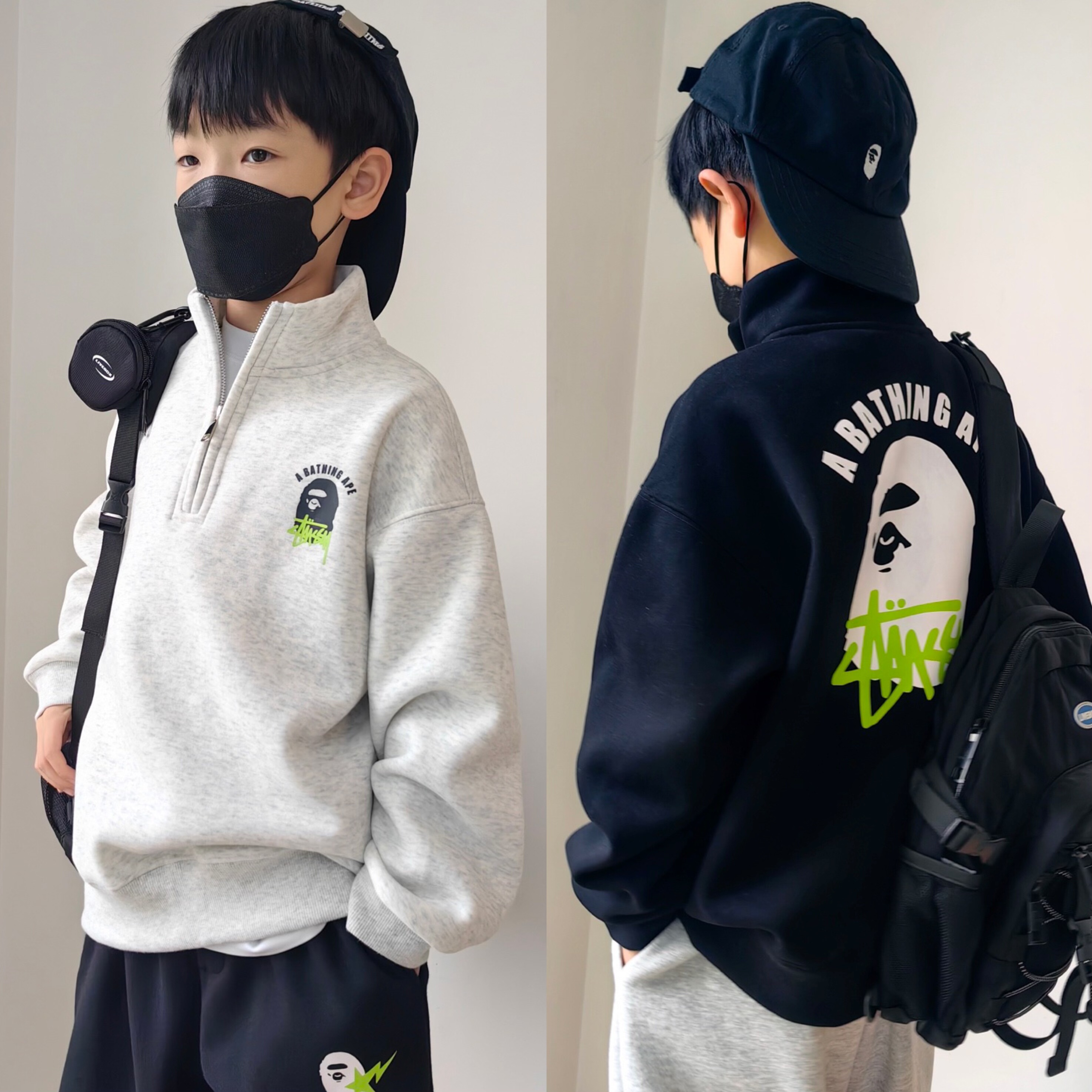 秋冬款儿童立领拉链一体绒奥利绒加绒卫衣外套男女童帅气上衣绒衣