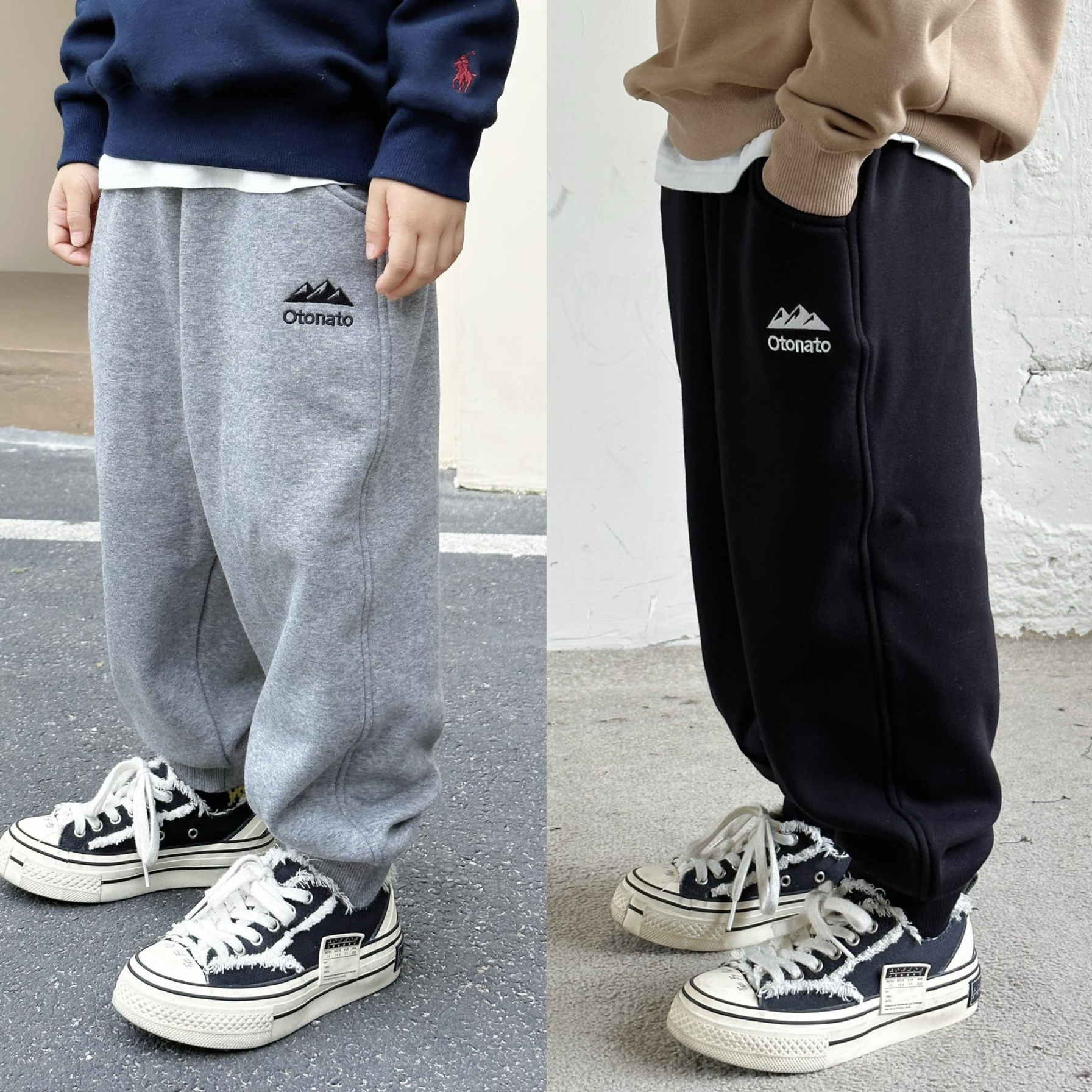 冬款儿童加绒加厚刺绣字母校园运动裤不倒绒男女童宝宝卫裤长裤