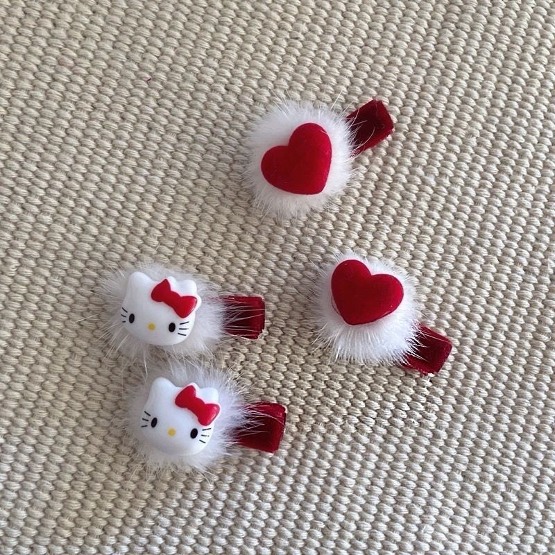 红色蝴蝶水貂毛发夹儿童过年发夹