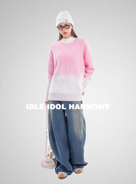 IDLE IDOL渐变色圆领毛衣女宽松休闲百搭针织衫上衣