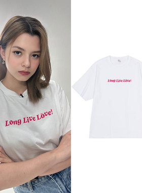 FreenBecky贝壳Becky同款短袖t恤宽松纯棉落肩中袖纯棉印花上衣服