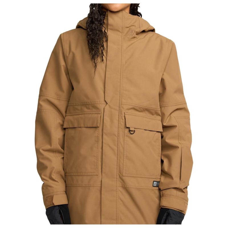 代购Volcom女士运动夹克保暖防风耐磨实用卡其色连帽设计