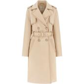 经典 代购 GUESS女士风衣防风保暖米色双排扣春秋通勤外套爆款