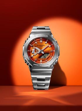 卡西欧GSHOCK金属系列橙色潮流防水男款石英腕表
