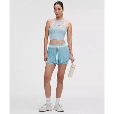 海外代购lululemon/露露乐蒙女士运动短裤假两件防走光百褶高腰