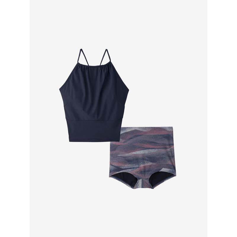 代购Speedo速比涛女士泳衣聚拢高腰深蓝印花游泳旅行内衣限定