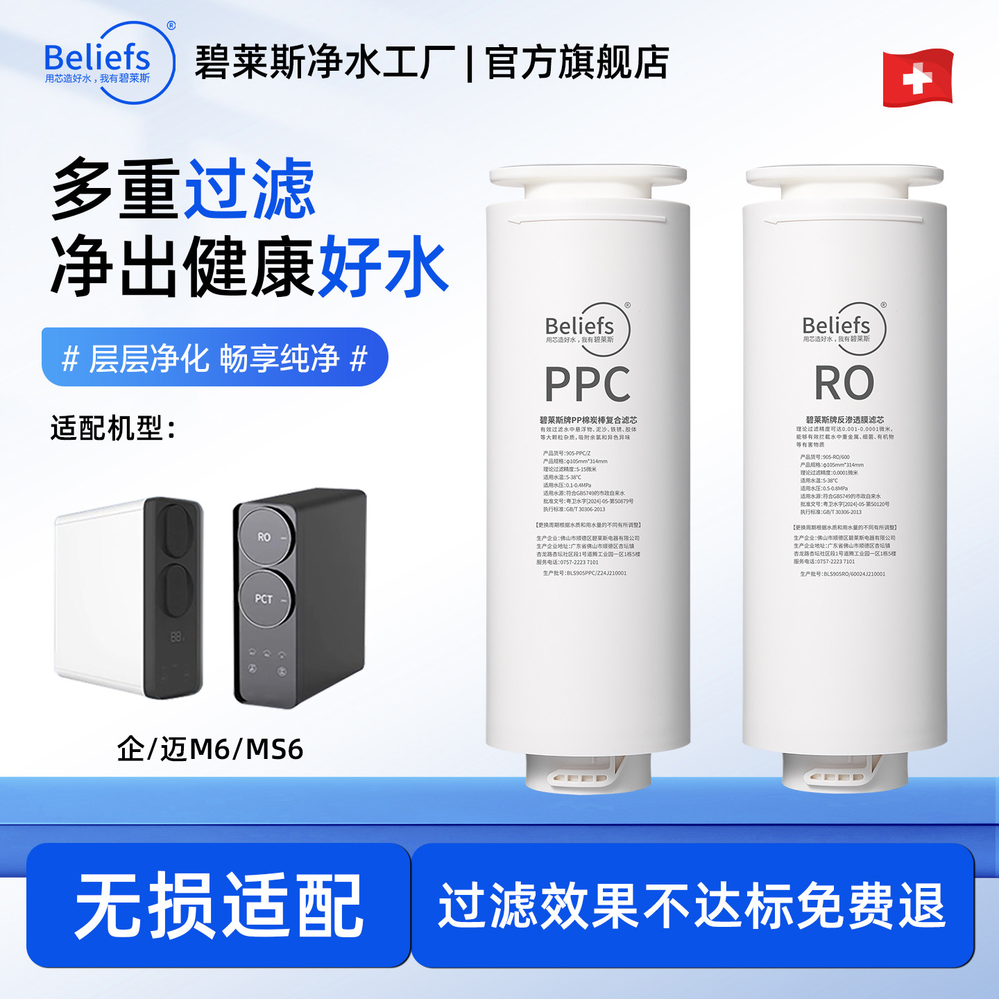 碧莱斯适用于企迈净水器滤芯M6/MS6净饮机PPC复合RO反渗透膜通用