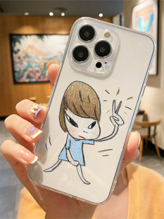 奈良美智周边透明壳全包周边适用于11苹果12mini华为iPhone14promax卡通13mini可爱情侣15手机壳