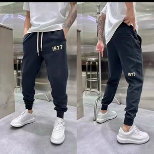 春秋宽松休闲长裤1977潮牌束脚运动裤纯色潮牌简约小脚卫裤大码