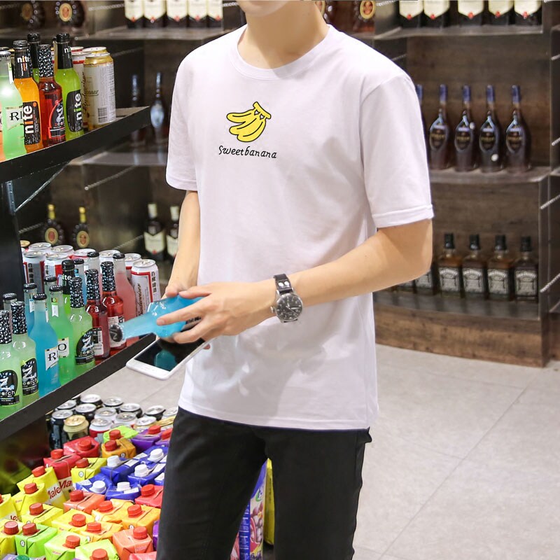 大衫衣恋夏季学院风印花水果香蕉圆领T恤卫衣 加肥加大码男女情侣