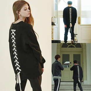 孤单又灿烂的神鬼怪李栋旭同款大码卫衣套头背后绑带男女情侣衣服