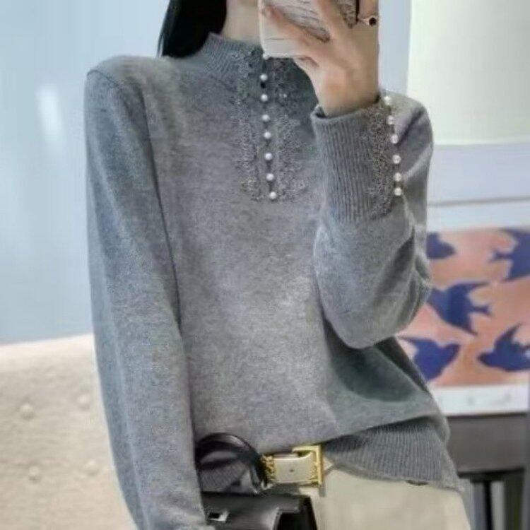 直播爆款2025冬季新款时尚半高领拼接洋气气质女装针织衫