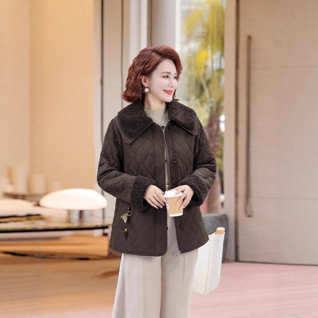 中老年妈妈冬装棉衣外套外套秋冬新款女装韩版加棉加厚
