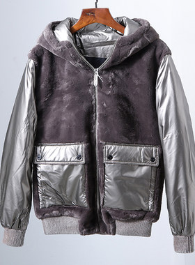 金貂绒皮草连帽短款羽绒服