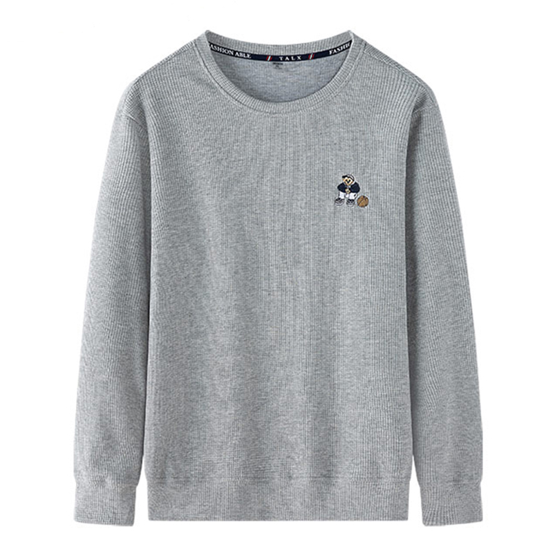 华夫格圆领男士卫衣刺绣