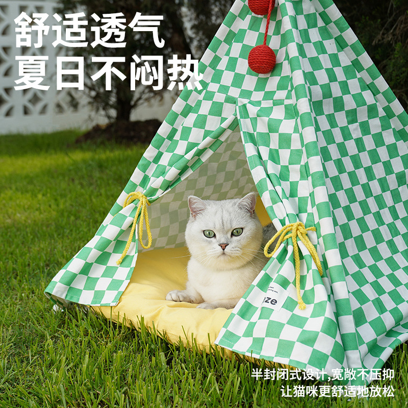 zeze 夏季绿格格宠物帐篷可拆洗猫窝宠物屋半封闭式四季通用木杆