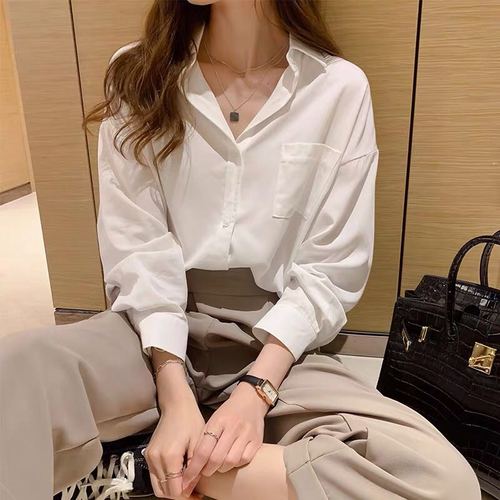 White shirt women's 2020 new spring dress fashion foreign style design sense of minority coat Long Sleeve Shirt backing