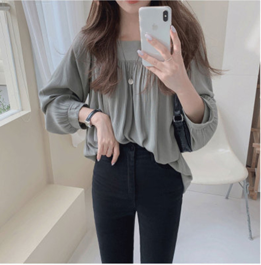 Early autumn new long sleeve loose top Satin shirt women's design sense minority chiffon shirt